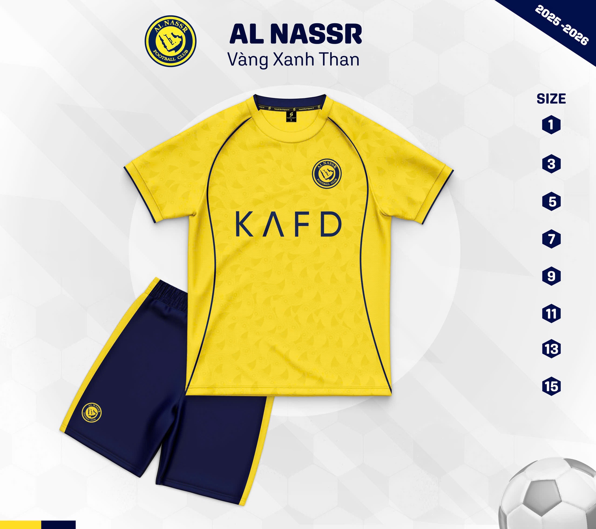Bộ áo bóng đá trẻ em Al Nassr thun lạnh Sao Việt